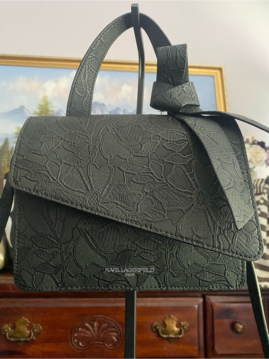 Karl Lagerfeld Handbags - Karl Lagerfeld Paris Chantelle Crossbody - Black Floral Embossed Lace Bag